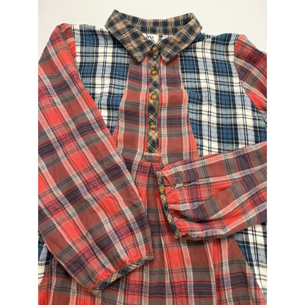 Patchwork Plaid Button Top Flannel Western Boho Shirt Coastal Cowgirl small - Picture 4 of 8